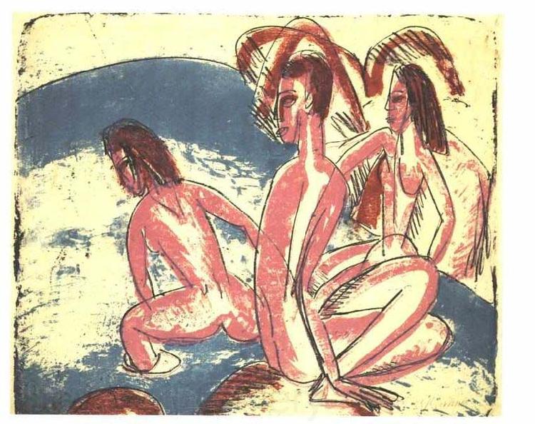 Ernst Ludwig Kirchner Tree bathers sitting on rocks Norge oil painting art
